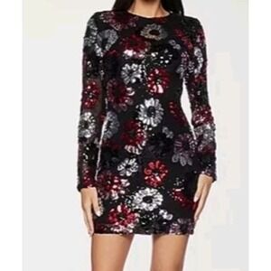Premier Amour Black Sequin Floral Cocktail‎ Dress Women's Size 14 Party